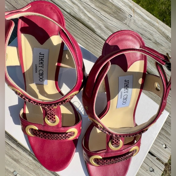 🐍JIMMY CHOO NAPPA/WATERSNAKE BURGUNDY HEELS🐍 - Picture 4 of 11